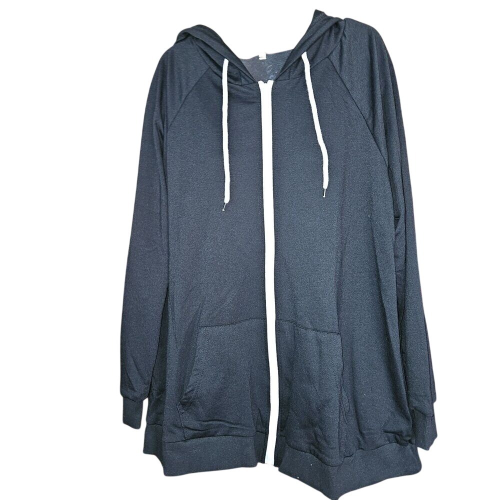 ROSRISS Womens 14w 1x Black White ZipUp Hoodie Long Sleeve Drawstring Hooded New